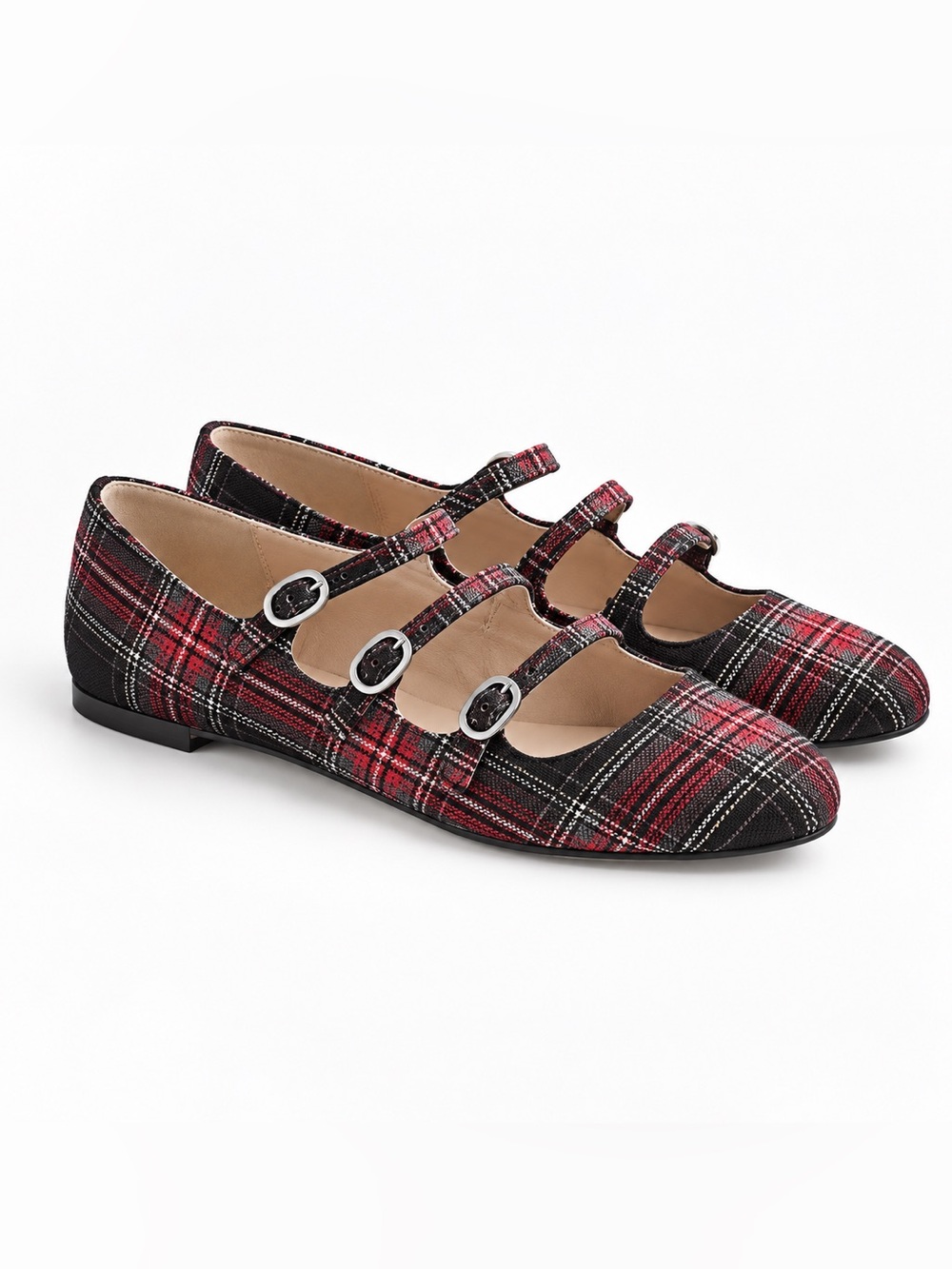 J.Crew Tartan Plaid Triple Strap Mary Jane Flats Size 8.5